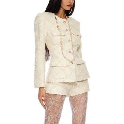 Damen-Blazer mit Rüschen und Patchwork-Design, langärmelig und mit Reverskragen – ideal für den Alltag