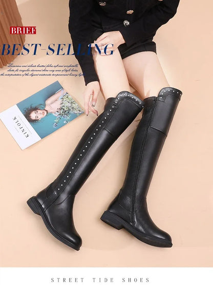 AIYUQI Womens Knee High Boots Winter 2025 New Genuine Leather Women Thigh High Boots Plus Size Wool Warm Women's High Boots