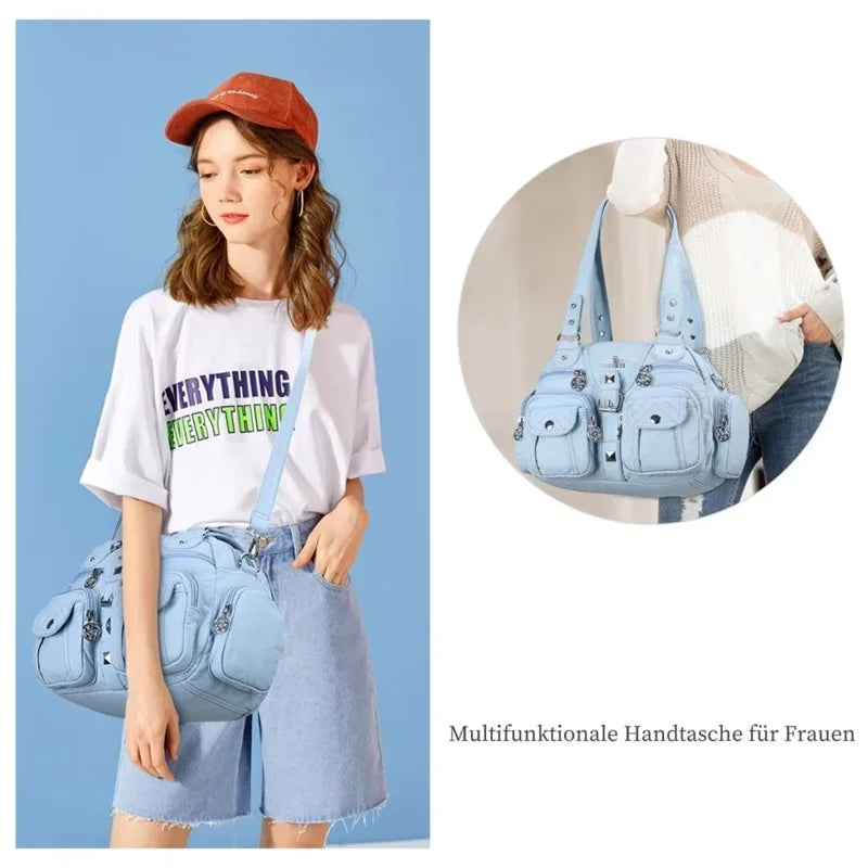 Damen-Handtasche Vintage PU-Leder mit Schultergurt und Obergriff Innenfach für Telefon und Geldbörse
