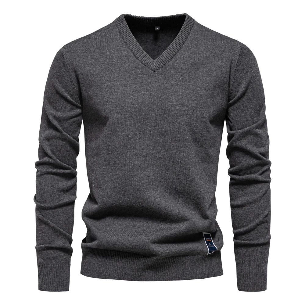Herren Pullover aus fester Baumwolle mit lässigem V-Ausschnitt und langen Ärmeln