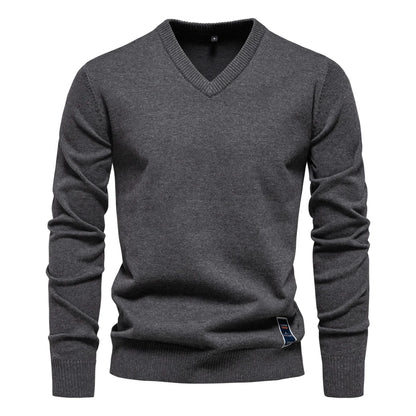 Herren Pullover aus fester Baumwolle mit lässigem V-Ausschnitt und langen Ärmeln