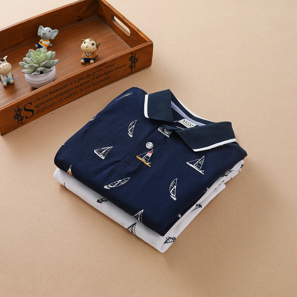 Baby Jungen Polo Shirts Sommer Kurzen Ärmeln Print Top Hemd Schule Kleidung 4T-12T Kinder Baumwolle T-shirts