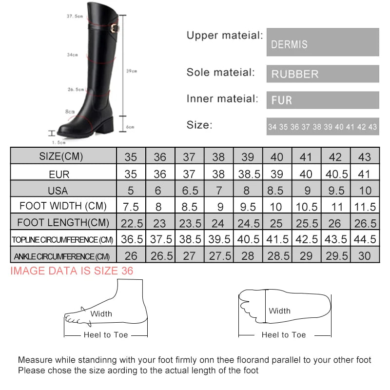 Größen- und Materialtabelle für Stiefel: Obermaterial Leder (Dermis), Gummi (Rubber), Futter