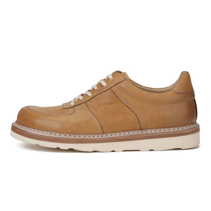 Round Toe Thick Soled Board Shoes Retro Genuine Leather Wear-Resistant Breathable Solid Color Casual Shoes Handmade Men's Shoes