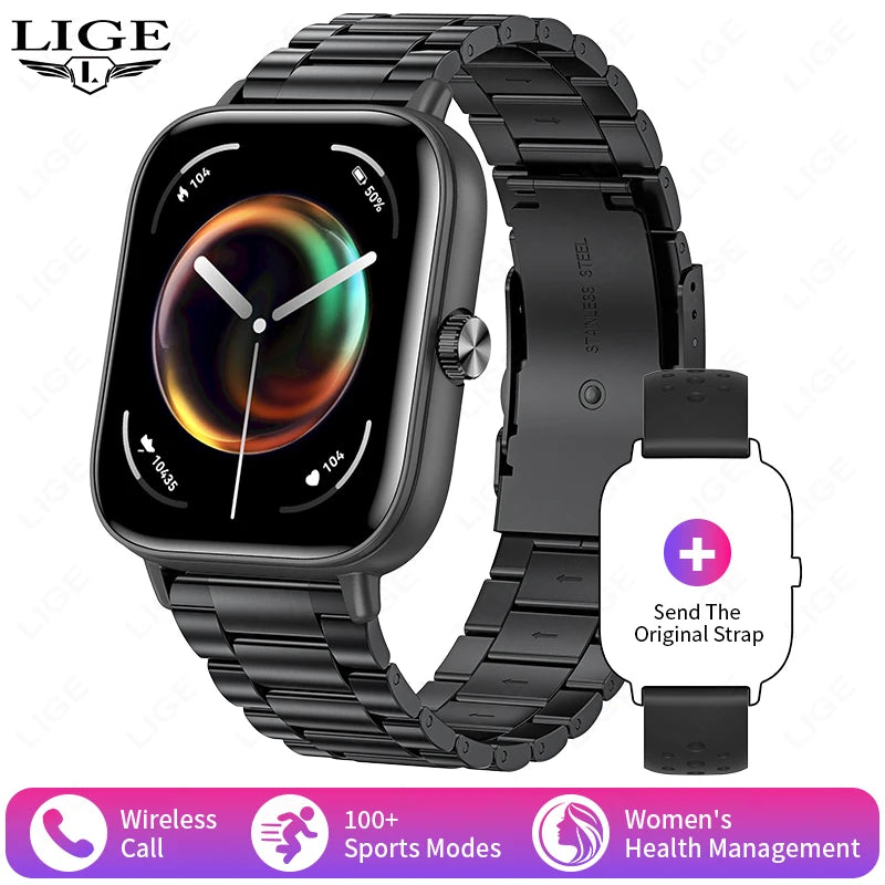 LIGE Smartwatch IP68 Wasserdichte Sport Fitness Smart Uhr 1,83 Zoll Bildschirm Gesundheit Überwachung Uhren Für Männer Frauen Reloj Hombre
