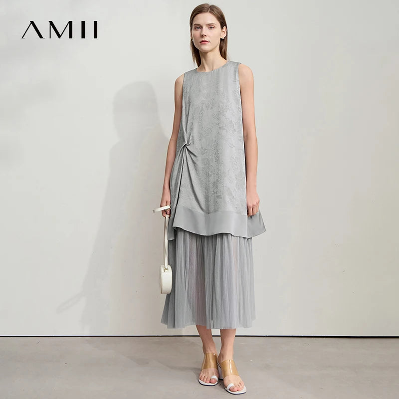 Elegantes Damen Kleid Ärmellos Mit Falten Struktur Aus Viskose