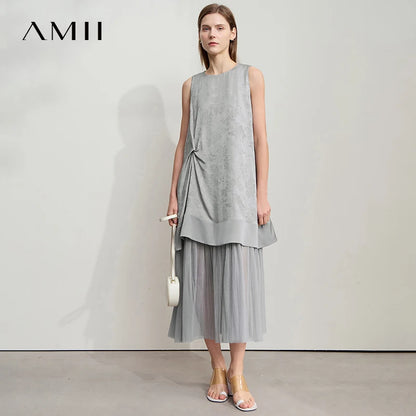 Elegantes Damen Kleid Ärmellos Mit Falten Struktur Aus Viskose