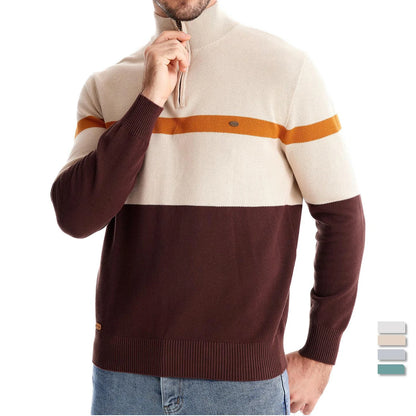 Herren Pullover aus hochwertiger Baumwolle mit Reißverschluss im Mock Neck Stil