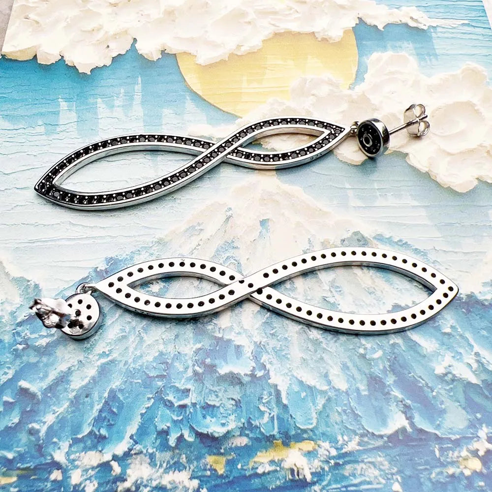 Damen-Tropfenohrringe schwarz Infinity Twist aus Sterlingsilber