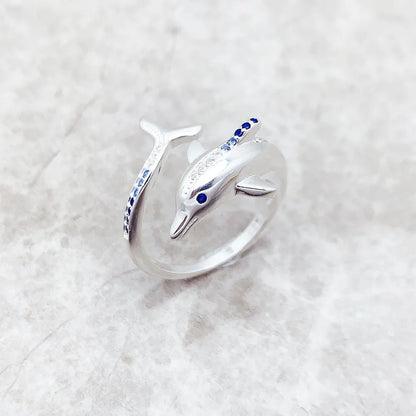 Damen-Ring Delphin mit blauen Zirkonia-Steinen aus Sterlingsilber