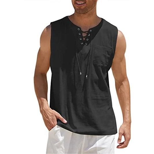 Ärmelloses Herren-Strickoberteil mit Rundhalsausschnitt und Hohldesign – ideal für den Sommer.