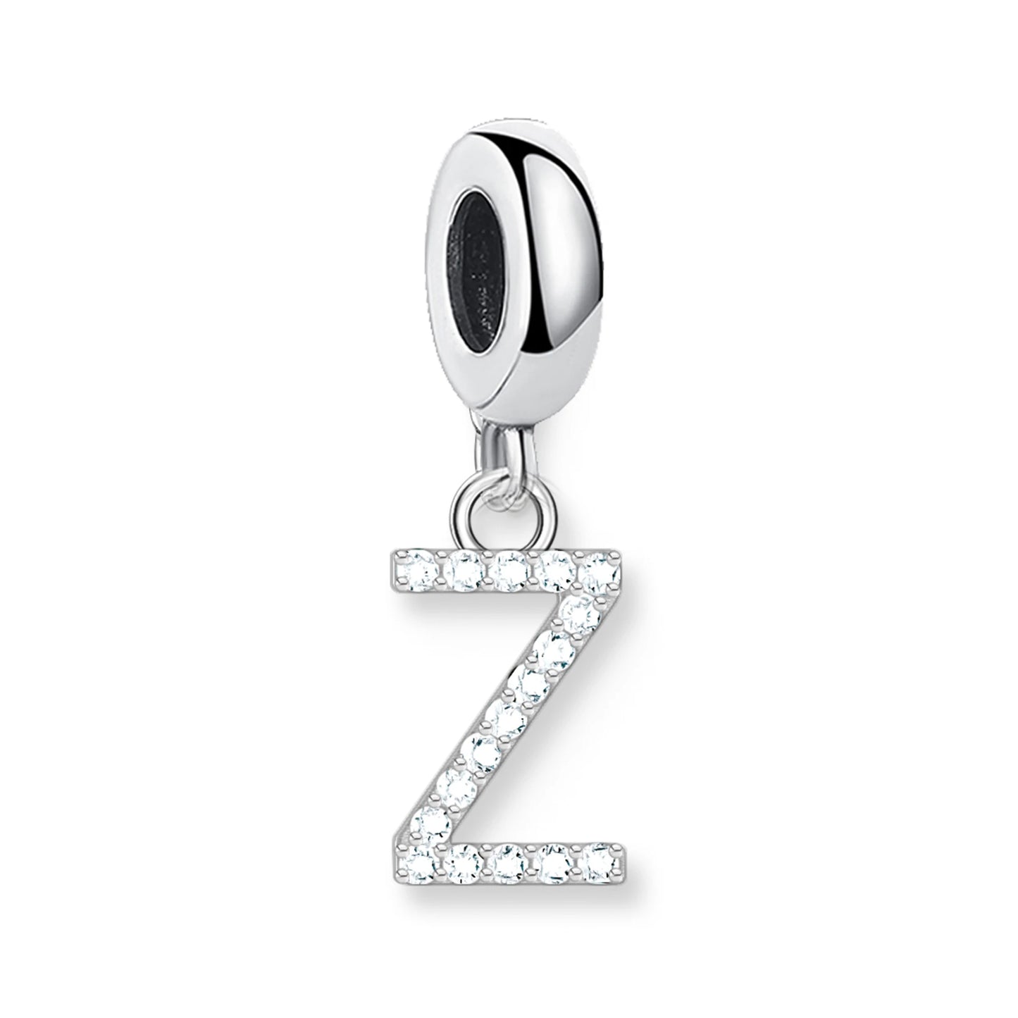 Einzelner silberner Charm-Anhänger mit Buchstabe „Z“ aus Zirkoniasteinen