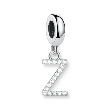 Einzelner silberner Charm-Anhänger mit Buchstabe „Z“ aus Zirkoniasteinen
