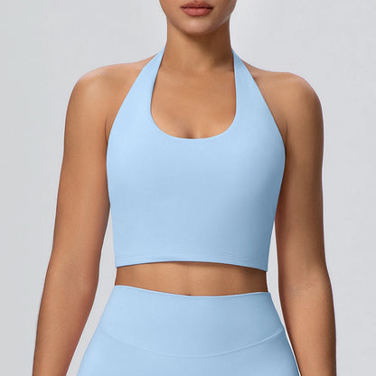 Hellblaues Yoga-Sporttop mit U-Ausschnitt und Racerback
