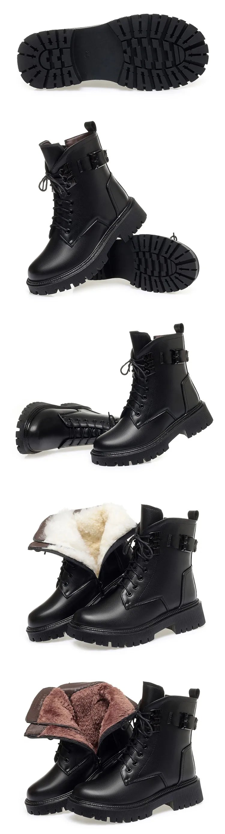 Schwarze Damen-Winterstiefel, geschnürt, mit grober Profilsohle und dickem Futter