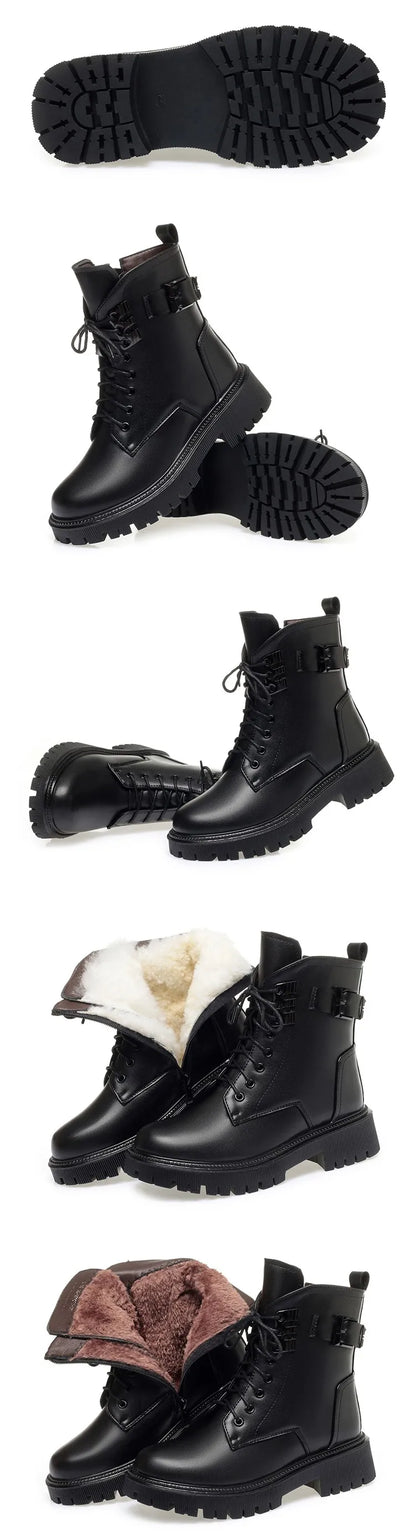 Schwarze Damen-Winterstiefel, geschnürt, mit grober Profilsohle und dickem Futter