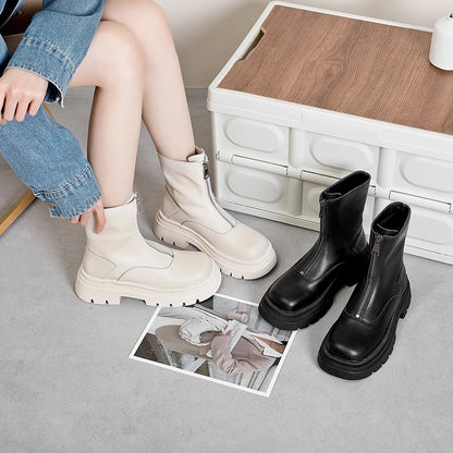 Damen-Stiefeletten in Creme und Schwarz, Chelsea-Design mit Reißverschluss und Profilsohle