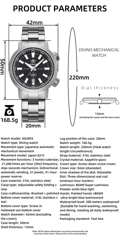 Herren-Taucheruhr mit Skelett-Sichtboden und 8215-Automatikwerk