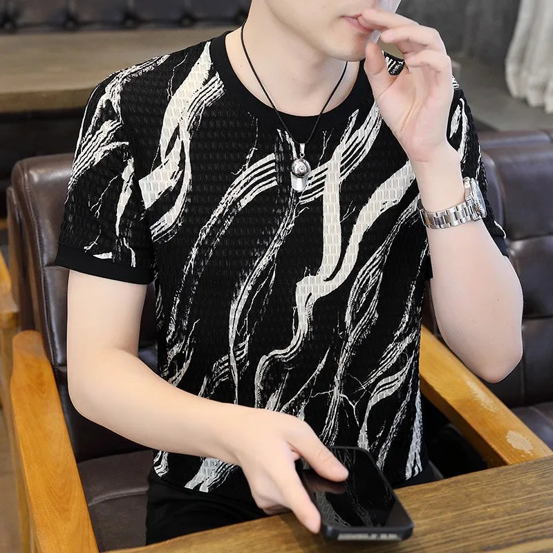 Herren T-Shirt mit luxuriösem Print im lässigen Slim Fit Design