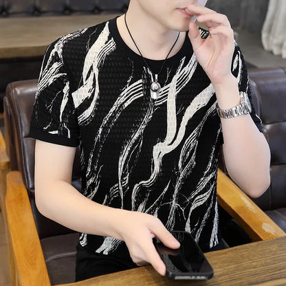 Herren T-Shirt mit luxuriösem Print im lässigen Slim Fit Design