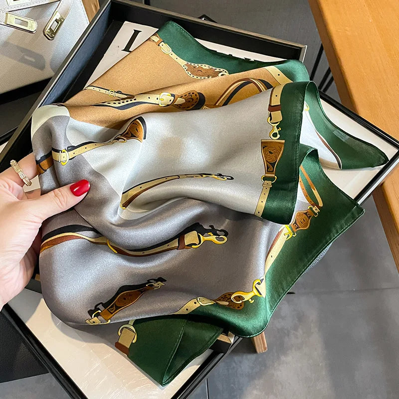 Damen Seidenschal quadratisch Luxus Haarband Halstuch Krawatte Handgelenk Bandana D