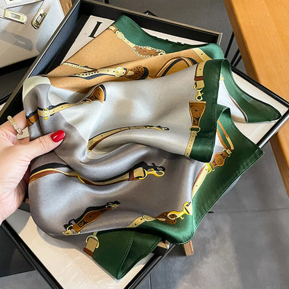 Damen Seidenschal quadratisch Luxus Haarband Halstuch Krawatte Handgelenk Bandana D