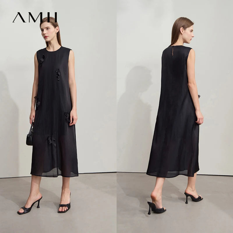 Elegant Damenkleid Aus Maulbeerseide Mit 3D Blume Für Büro