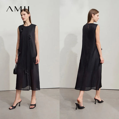 Elegant Damenkleid Aus Maulbeerseide Mit 3D Blume Für Büro