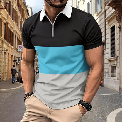Kurzärmeliges Herren-Poloshirt mit Stehkragen im Camouflage-Design – lässig und in großen Größen erhältlich.