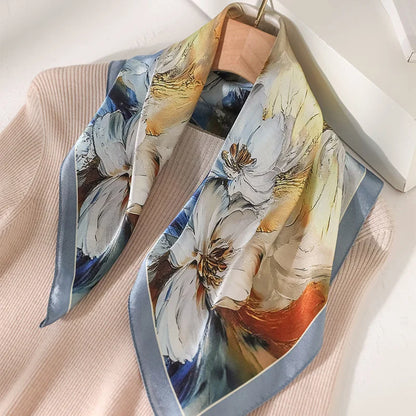 Damen Seidensatin Schal 53cm quadratisch Blumenprint Kopftuch Hijab Foulard