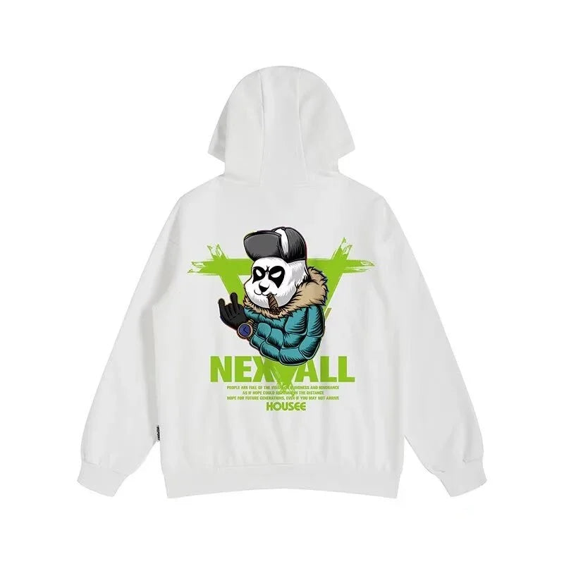 Frühlings-Herren-Punk-Panda-bedruckte Hoodies 2025, neu in Harajuku-Mode, Fleece-Kapuzenpullover, Y2K-Streetwear, übergroßer Hoody