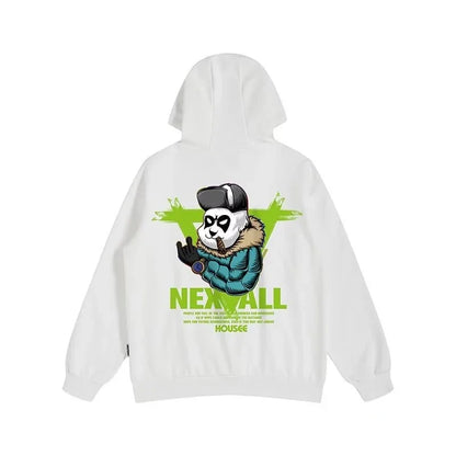 Frühlings-Herren-Punk-Panda-bedruckte Hoodies 2025, neu in Harajuku-Mode, Fleece-Kapuzenpullover, Y2K-Streetwear, übergroßer Hoody