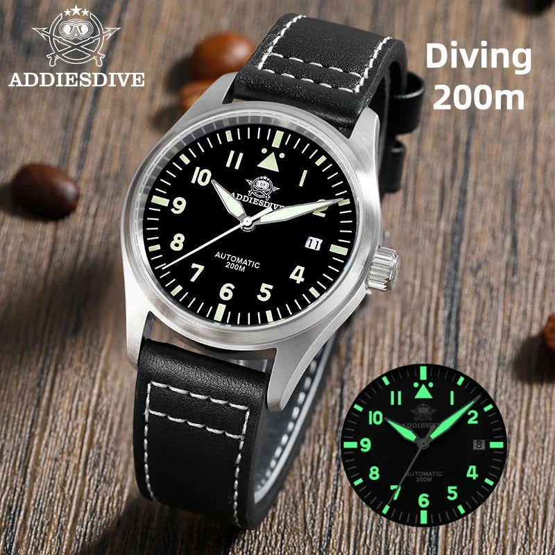 Herren-Vintage-Automatikuhr mit Lederarmband und C3-Leuchtmasse