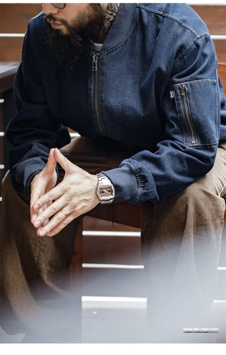 Herren Jeansjacke im Retro-Stil mit Baseballkragen für lässige Looks
