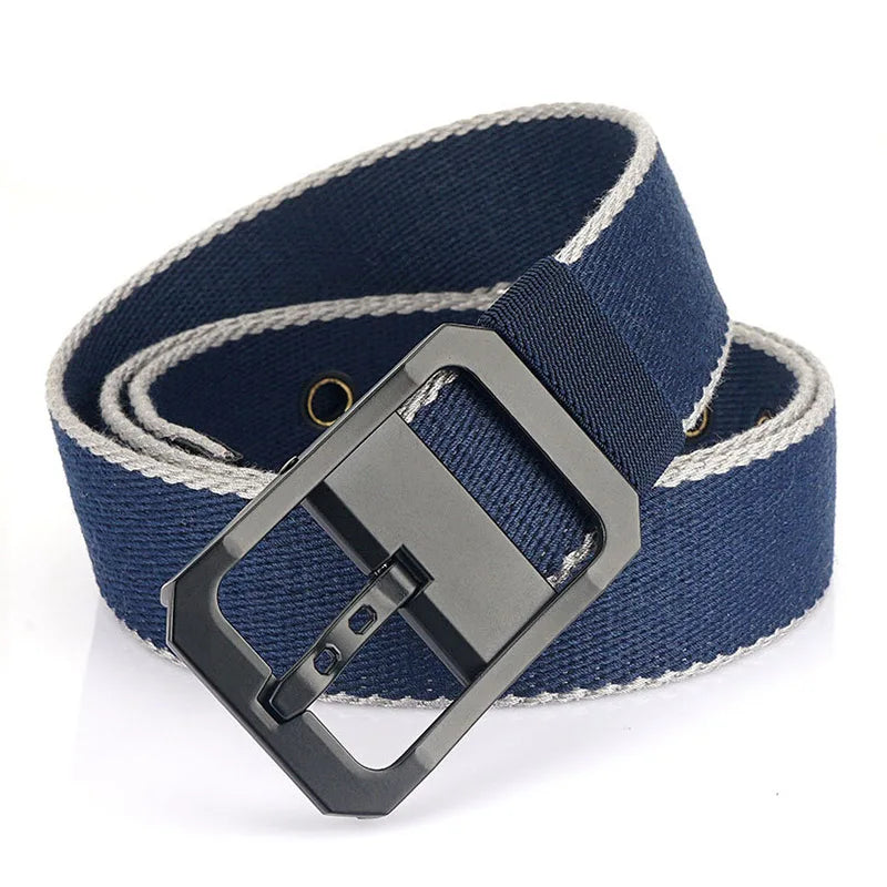Unisex-Nylon-Gürtel in Dunkelblau mit hellem Rand, Metallschnalle aus Metall
