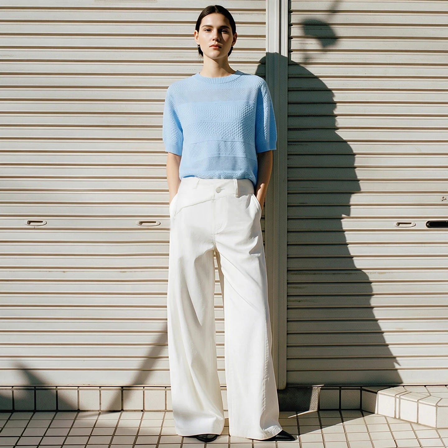 Damen-Rundhalspullover Kurzarm Crop Viskose locker Sommer