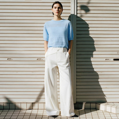 Damen-Rundhalspullover Kurzarm Crop Viskose locker Sommer