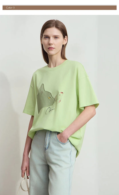 Damen T-Shirt im lässigen Stil mit Rundhalsausschnitt und kurzem Arm