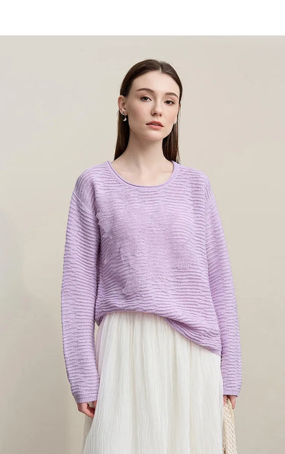 Damen-Strickpullover mit Rundhalsausschnitt, überschnittene Schultern, fliederfarben