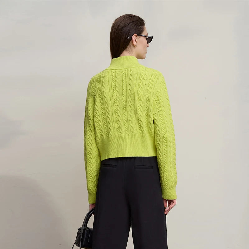 Damen-Rollkragen-Strickjacke Reißverschluss schlank Herbst