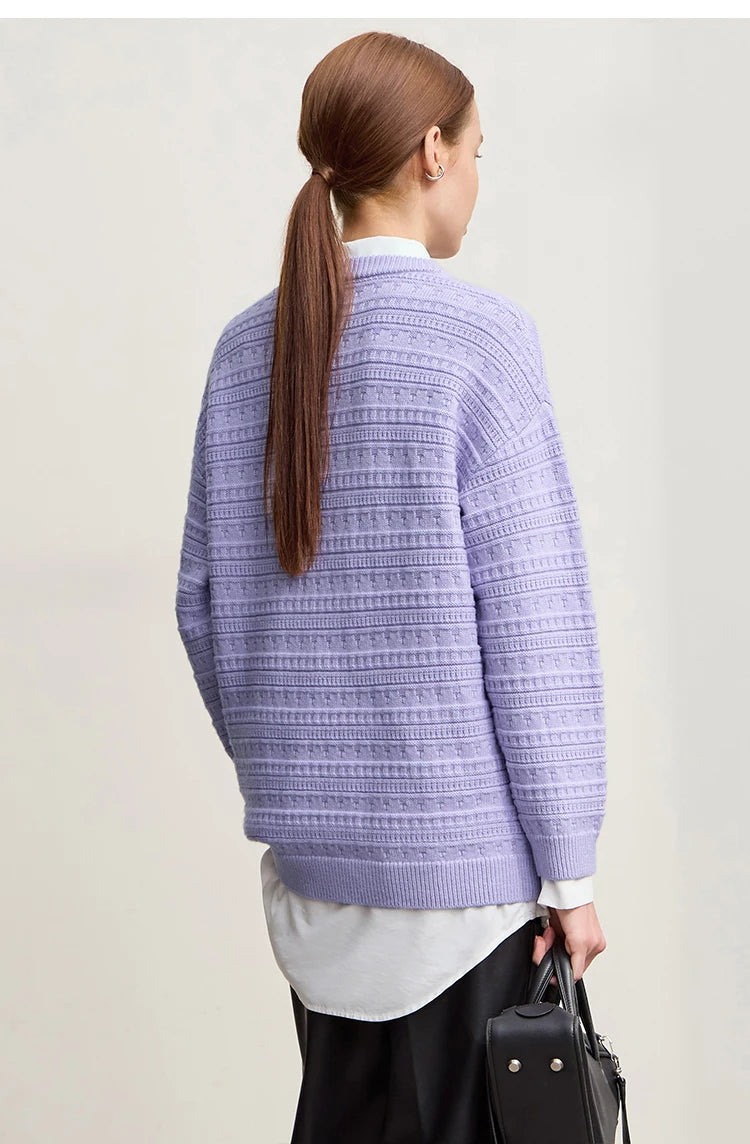 Damenpullover mit Rundhalsausschnitt, lange Ärmel, helllila, hintenansicht