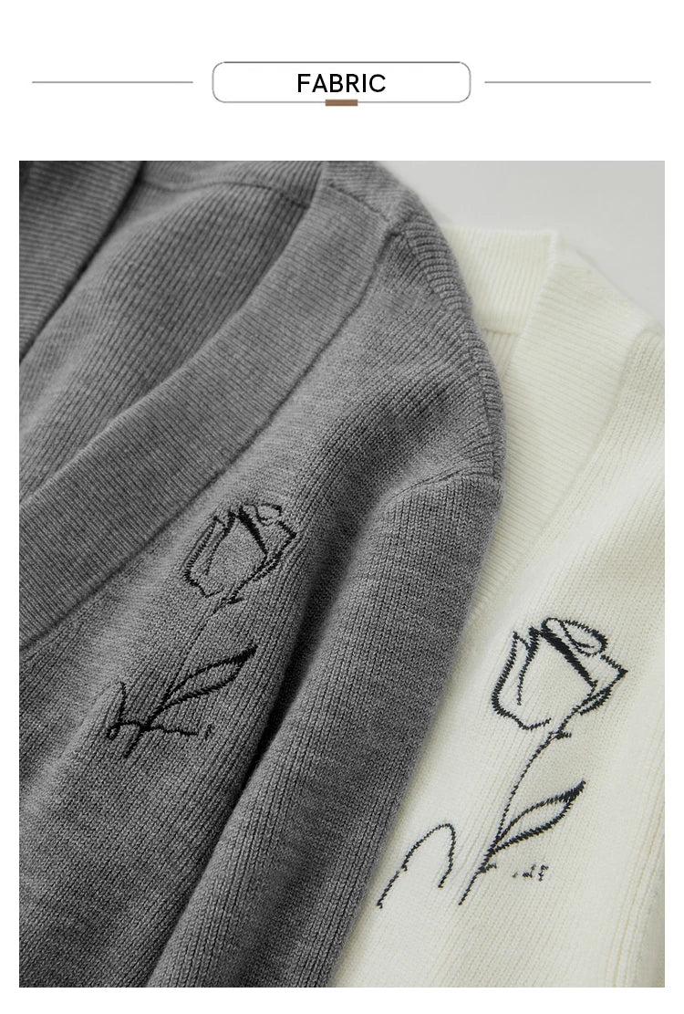 Damen-Strickjacke V-Ausschnitt Stickerei locker Langarm Herbst