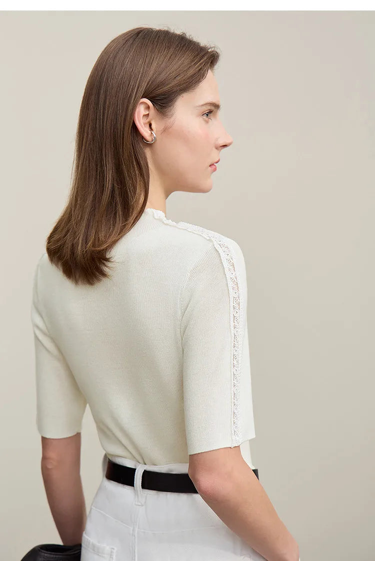 AMII Damenpullover mit Lochkante an der Schulter, off-white (Rückenansicht)