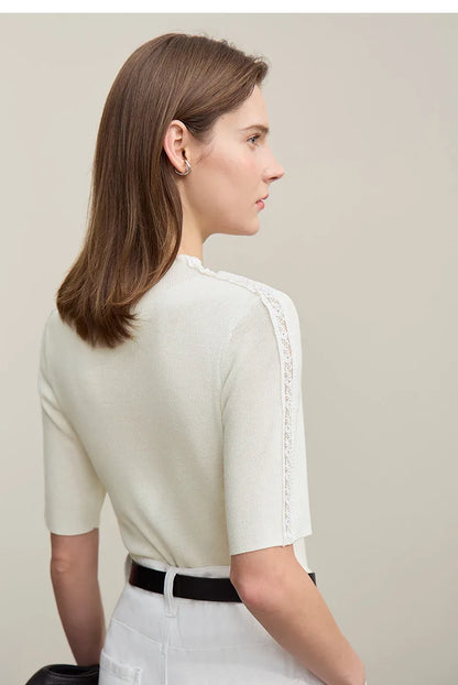 AMII Damenpullover mit Lochkante an der Schulter, off-white (Rückenansicht)