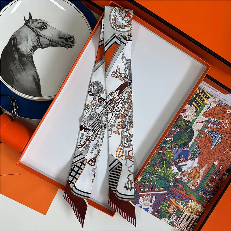 Damen Seidenschal quadratisch Luxus Haarband Stirnband Handgelenk Bandana