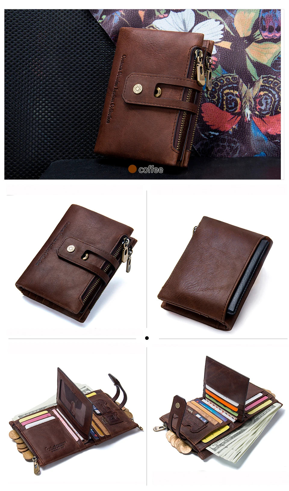 Damen Echtleder Geldbörse Bifold Vintage Kartenhalter Münzfach Geldclip