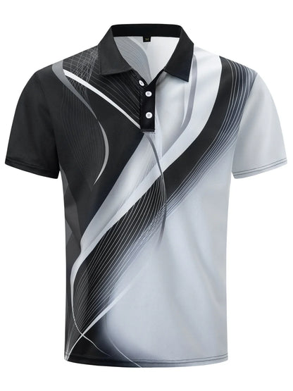 Kurzärmeliges Herren-Poloshirt mit Stehkragen und Ananas-Karomuster – lässiges Freizeithemd