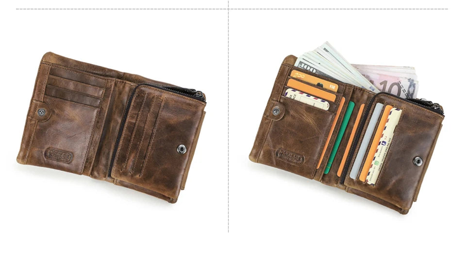 Herren Echtleder Geldbörse Vintage Kartenhalter Fotohalter Münzfach Reißverschluss Geschenk
