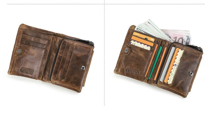 Herren Echtleder Geldbörse Vintage Kartenhalter Fotohalter Münzfach Reißverschluss Geschenk