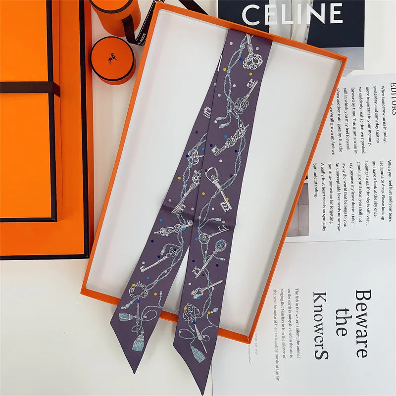 Damen Seidenschal klein quadratisch Haarband Halstuch Kopftuch Bandana E